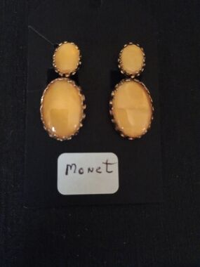 Monet Gold-Tone Yellow Oval Drop Earrings